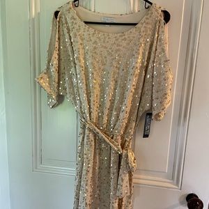 NY&C gold sequin tie waist mini dress, medium